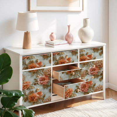 Papier peint auto-adhésif à motif floral corail pêche auto-adhésif et amovible 17,7 po x 118 po (45 x 300 cm)