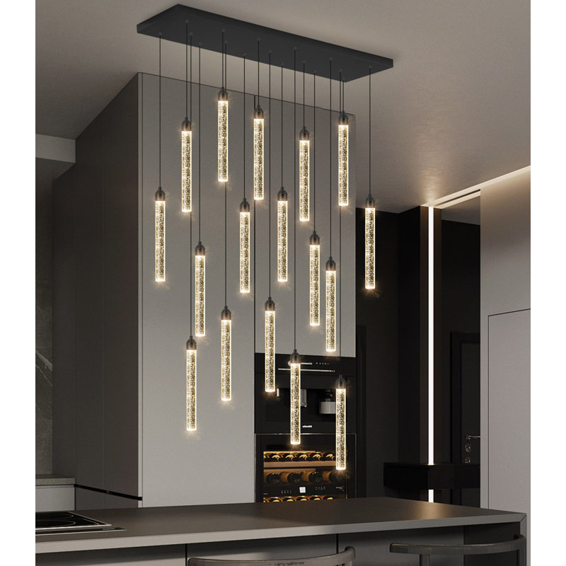 Lustre en cristal 17 lumières rectangulaire noir, Matte Black