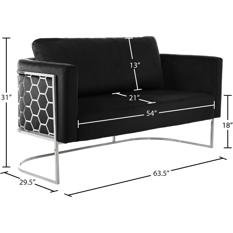 Casa 63.5" Velvet Armless Loveseat, Chrome, Black Velvet
