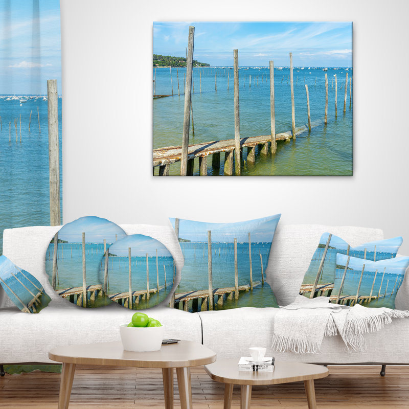 Piliers en bois seascape par coussin de mer, 18 po x 18 po, Coussin décoratif