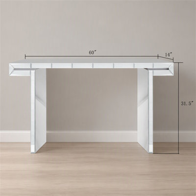 Console à miroir pleine longueur 60 pouces avec verre trempé cannelé, table de canapé d'entrée en miroir, style luxueux léger, résistant aux égratignures, emballage renforcé