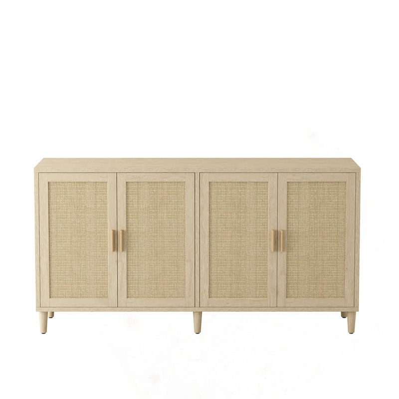 Armoire 70 "à 4 portes en rotin avec tablettes réglables 70", Naturel