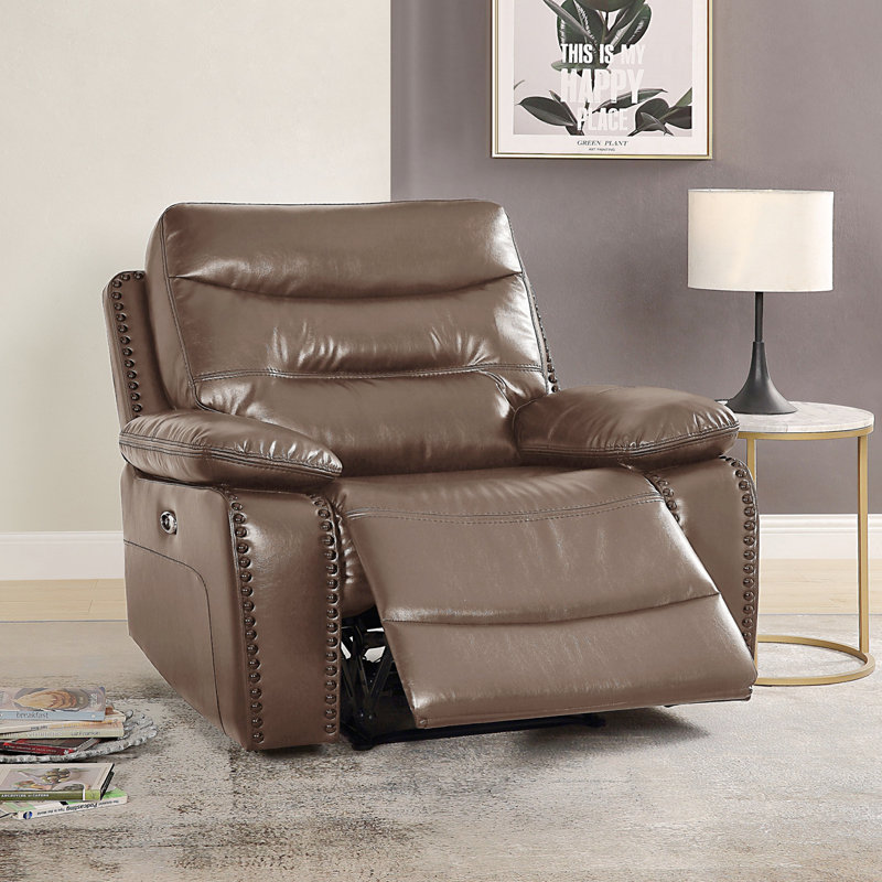 Ahriya Wide Power Rocker Standard Recliner, Brown Faux Leather