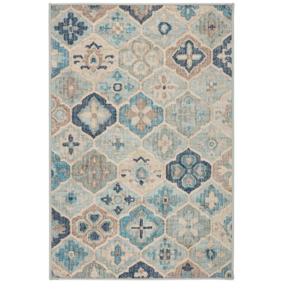 Pali Blue Machine Printed Washable Rug