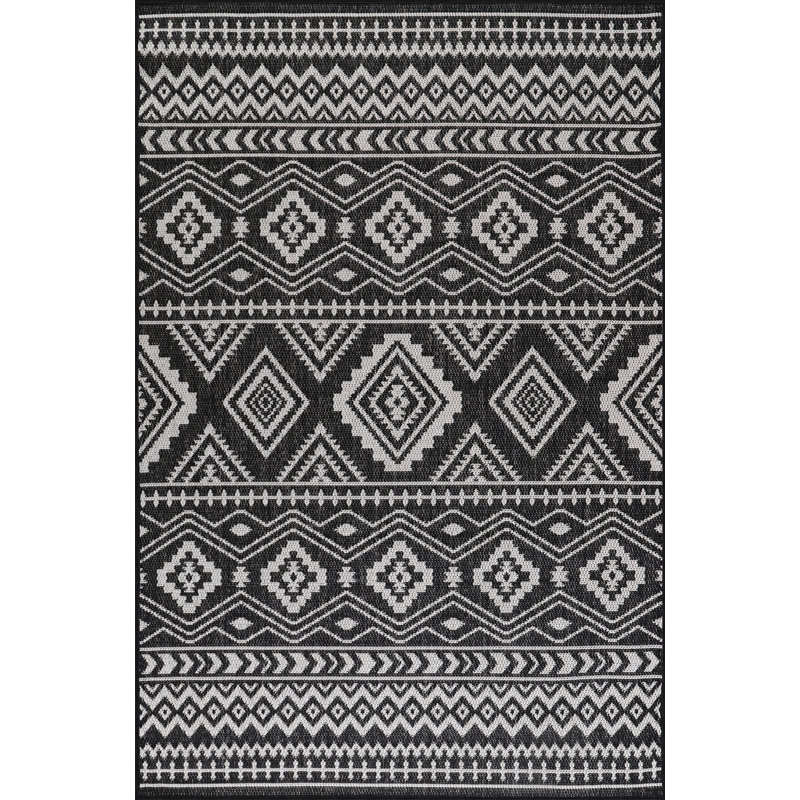 Waikiki Indoor / Outdoor Rug, Round 6'7", Black/Ivory
