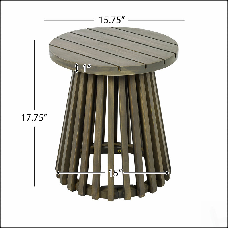 Table d'appoint d'extérieur en bois d'acacia pour le patio, table basse ronde pour la cour, la pelouse et le balcon avec finition grise durable