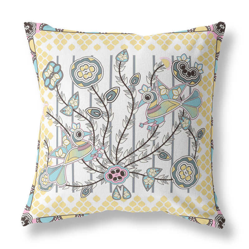 Housse et insert de coussin décoratif en polyester pour l'intérieur et l'extérieur, 16 po x 16 po, Blanc / jaune / gris