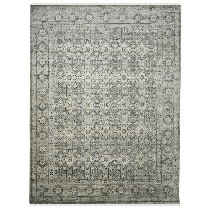 Blu Amerson Oriental Hand-Knotted Wool Gray/Beige Area Rug, Rectangle 2' x 3'