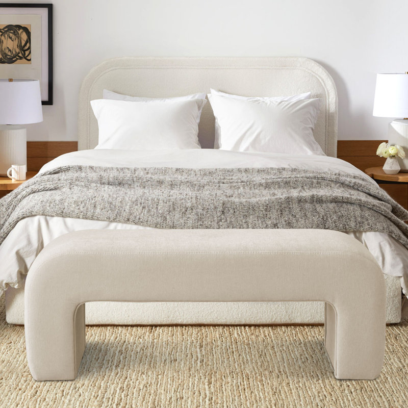 Ichika 47" W Upholstered Bench, Beige Chenille