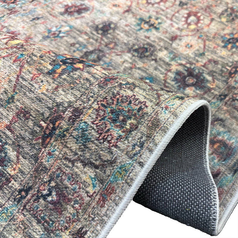 Custom Size Anti-Slip Low Profile Chennile Material Canvas Back Floral Runner Rugs by Feet, Runner 2'1" x 11'