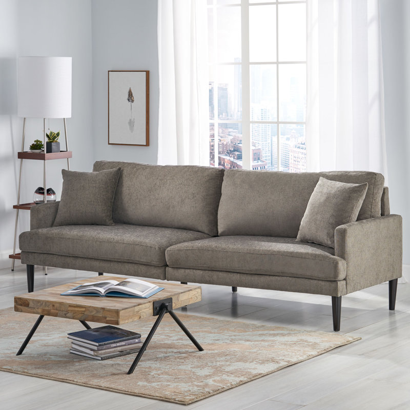 Tucker 96.25'' Recessed Arm Sofa, Gray Polyester