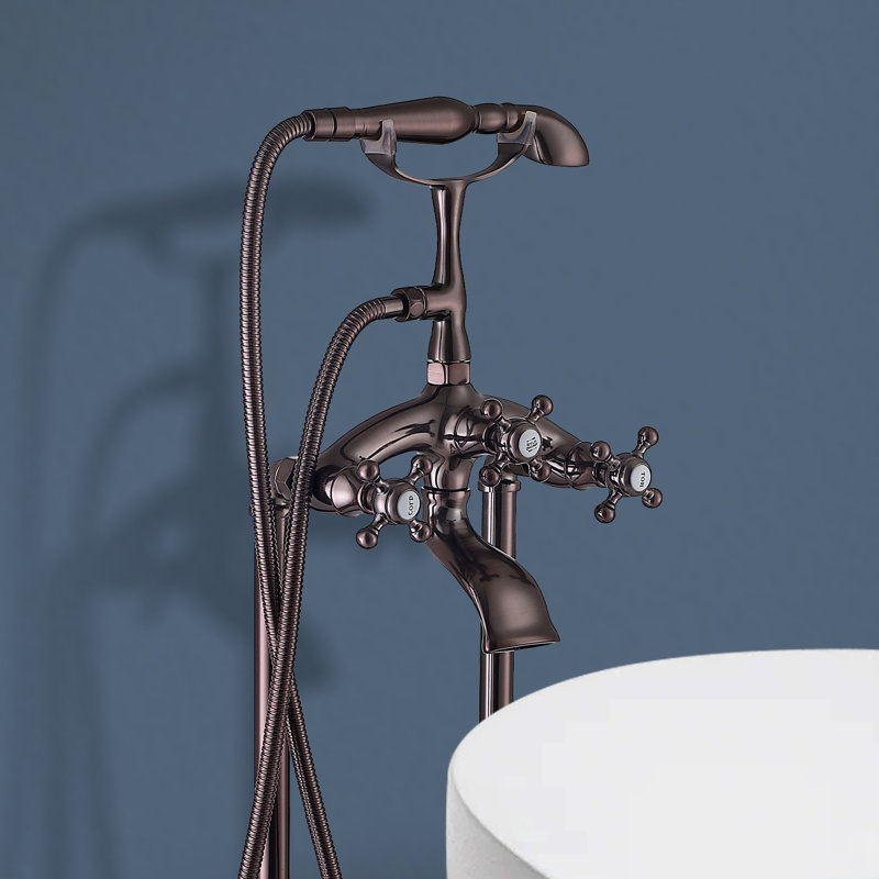 Topcraft Floor Mounted Freestanding Tub Faucet with Handheld Shower, Oil Rubbed Bronze