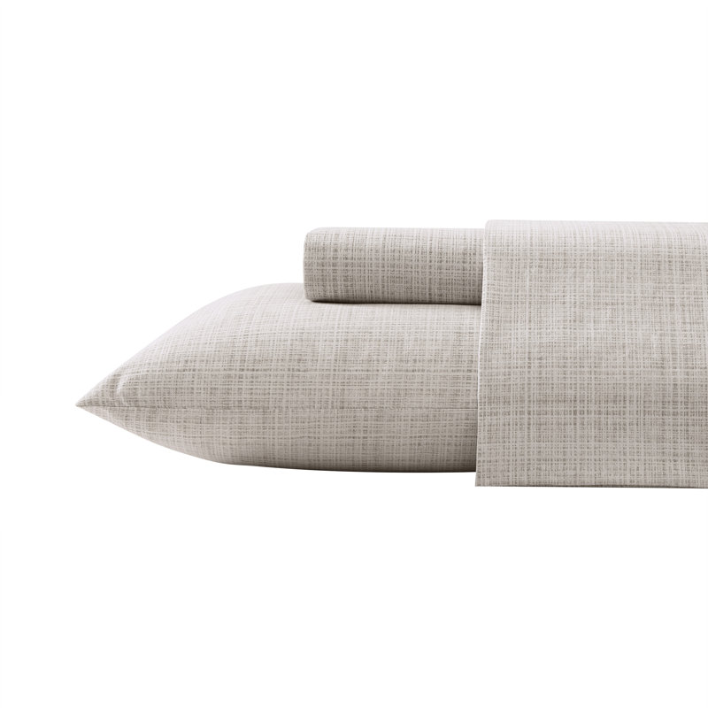 Tommy Bahama Printed Percale Cotton Sheet Set, King Sheet Set with 2 Pillowcases, Beige Geometric