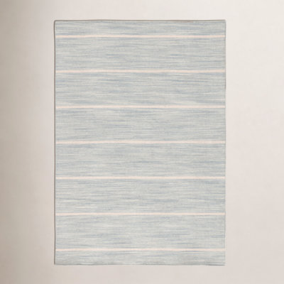 Aldine Blue Beige Hand-Woven Striped Wool Rug