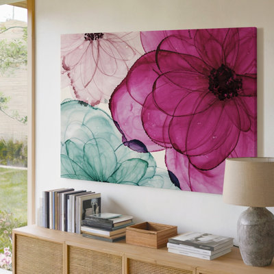 Canvas A Vibrant And Soft Watercolor Composition Displays Large Overlapping Flower Wall Art Petals In Deep Magenta Light Blush And Canvas Wall Art