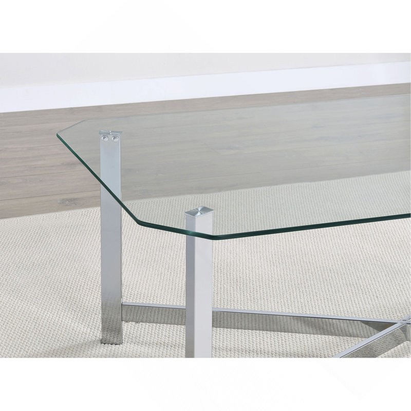 Table basse en verre chromé, 18.25" H x 48" W x 26" D
