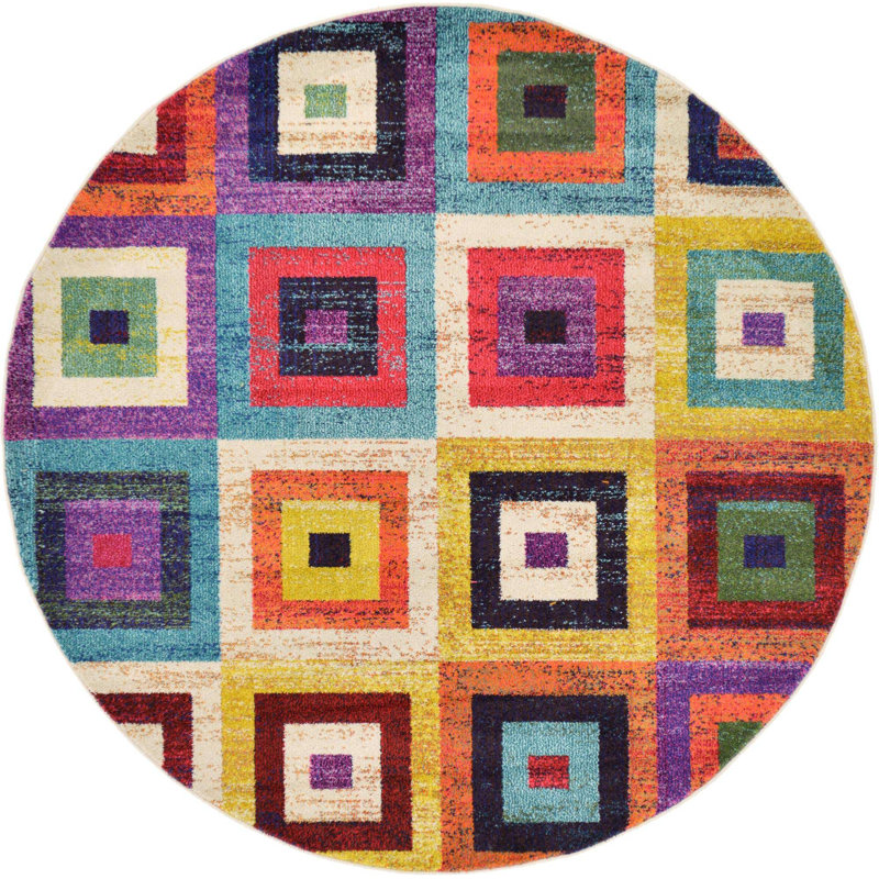Jesusa Washable Geometric Indoor Rug, Round 6'1"
