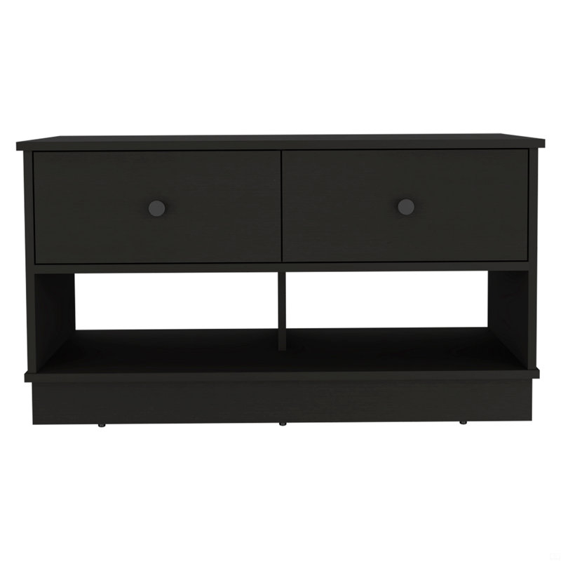Rectangle 2-Shelf 2-Drawer Storage Bench, Black