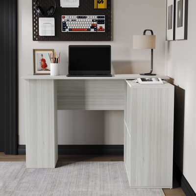 Linden Classic L-Shaped Corner Writing Desk – Light Grey