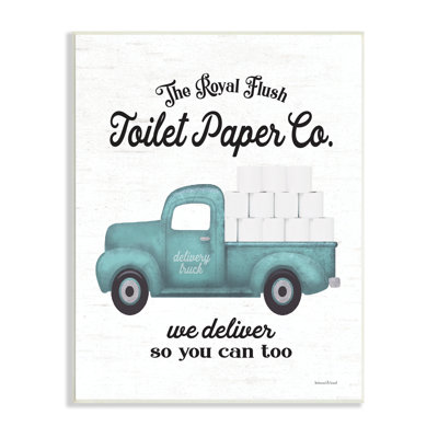 Camion de ferme bleu Royal Flush toilettes papier Co. par lettré et doublé - Art textuel sur bois