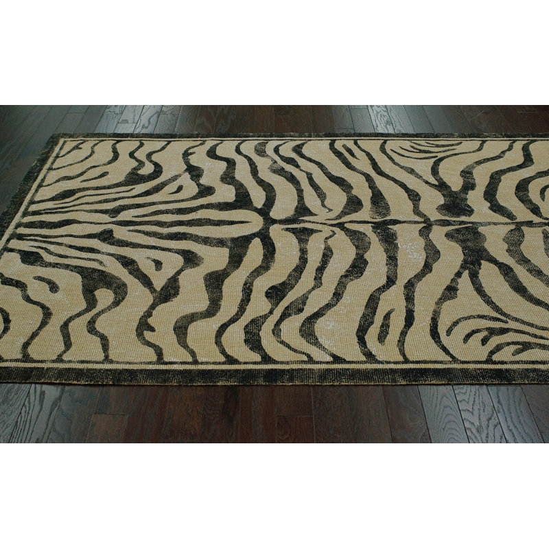 Tapis noir à imprimé zébré Anicet, 5 pi x 8 pi