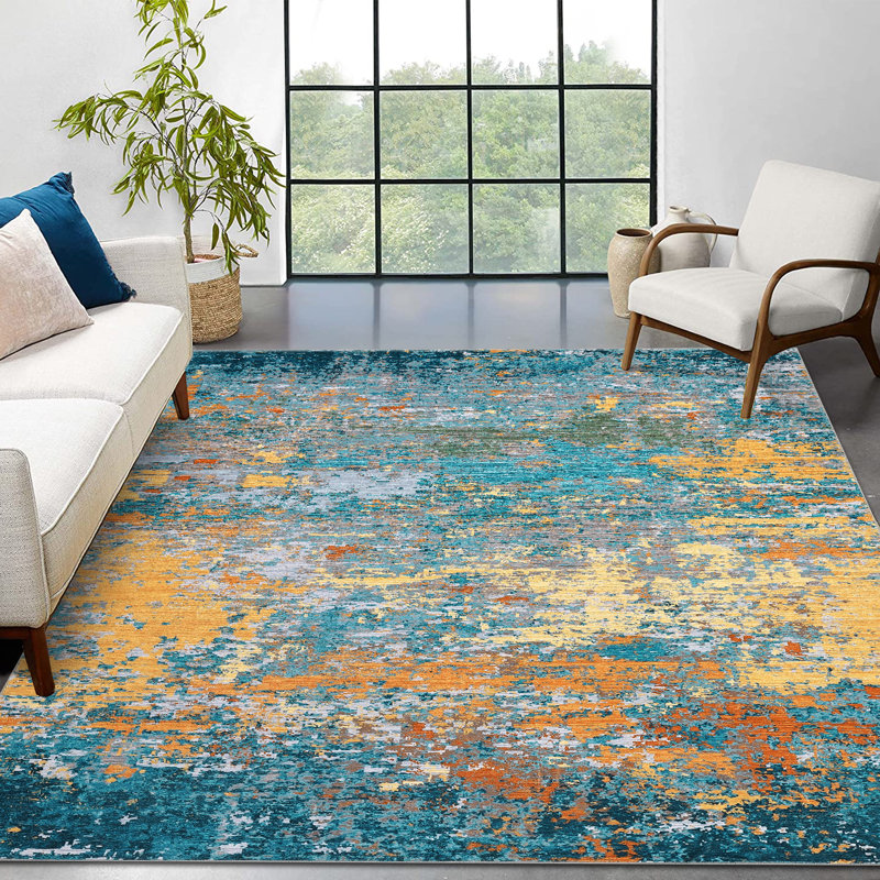 Abstract Style Area Rugs for Living Room Foldable Soft Distressed Rug Washable Rugs for Living Room Bedrooms Playroom Office Kitchen Mordern Non-Slip Rug