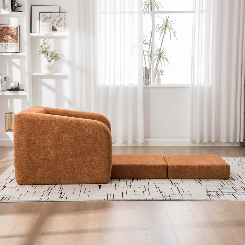 Canapé-lit convertible 2 en 1 pliable avec coussin pour une utilisation multi-scène, Chenille orange
