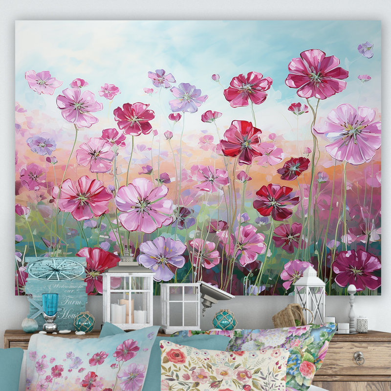 Fleurs de géraniums élégantes sur toile, H 34 po x l 44 po x P 0,5 po, Toile tendue