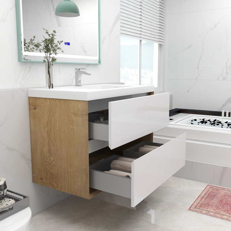 Ensemble de meuble-lavabo mural simple 36 po Attallah, Blanc lustré
