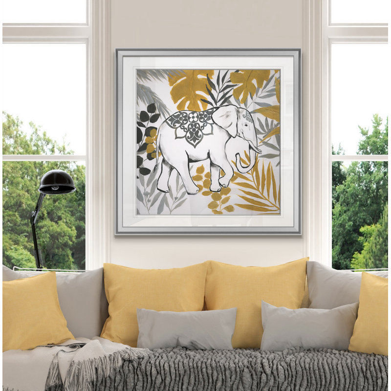 " Jungle Elephant ", 24" H x 24" W x 1.5" D, Silver Framed