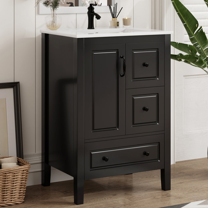 24'' Bathroom Vanity With Ceremic Sink, Black