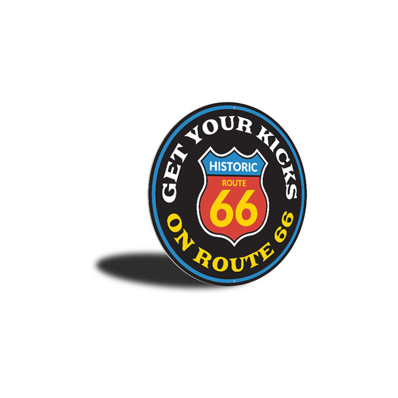 Plaque en aluminium «Get Your Kicks On Route 66», H 12 po x l 12 po x P 0,04 po