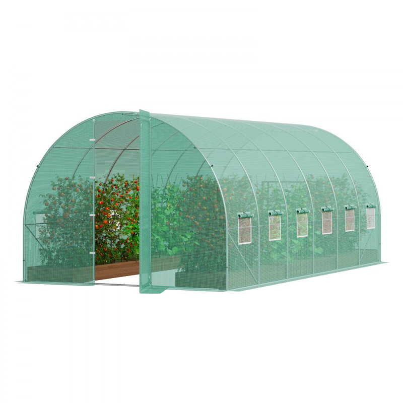 Walk-in Tunnel Greenhouse Galvanized Frame PE Cover Green, 5.9m W x 3m D