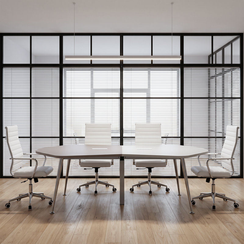 Ensemble de table de conférence Okeysen 110 po en forme d'infini avec 8 chaises ergonomiques, bureau de réunion moderne et irrégulier avec 2 prises de courant et ports USB