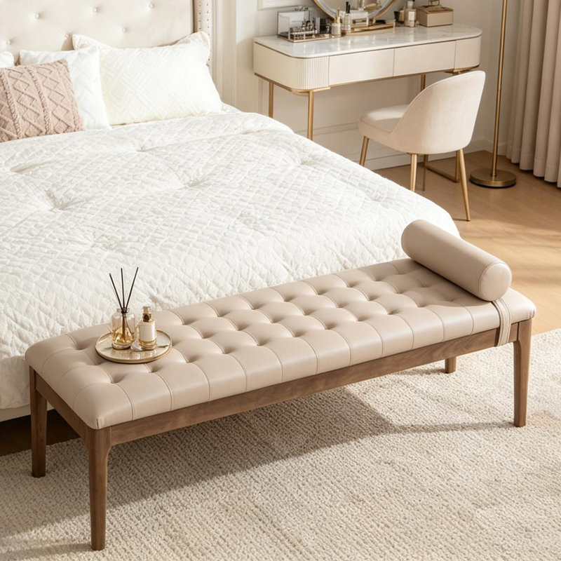 Banc de lit tapissier en bois d'hévéa l 66 po, Taupe