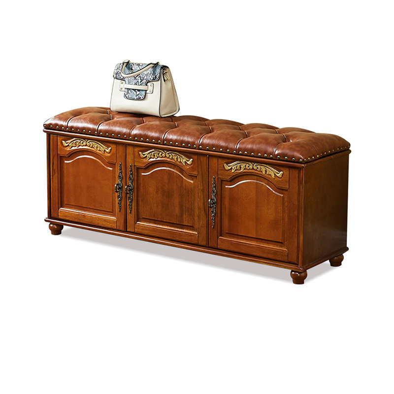 Banc rembourré brun, 19.69" H x 47.24" W x 13.78" D