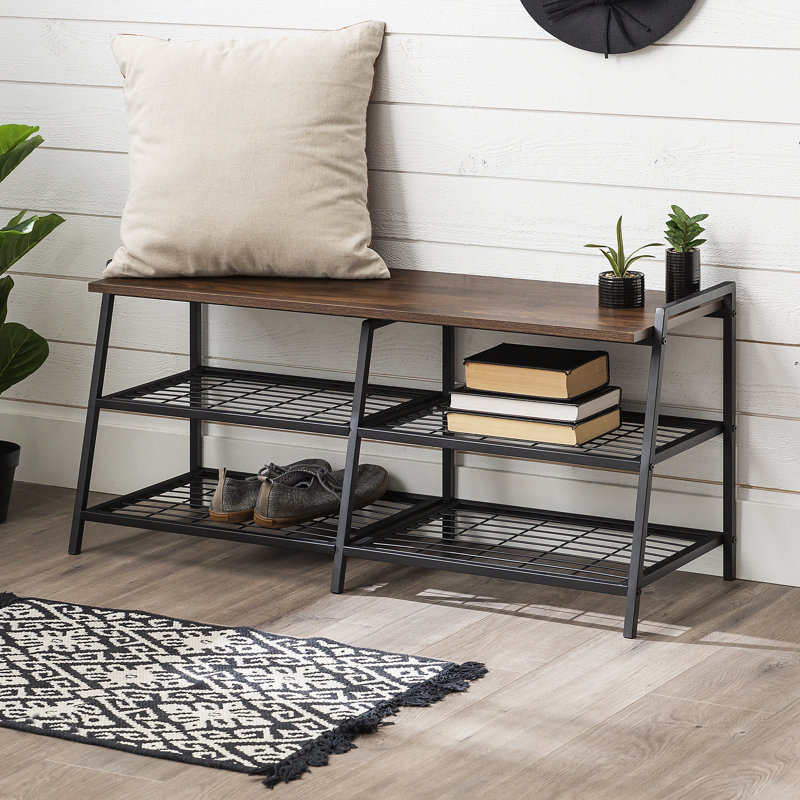 Upholstered Storage Bench, Dark Walnut