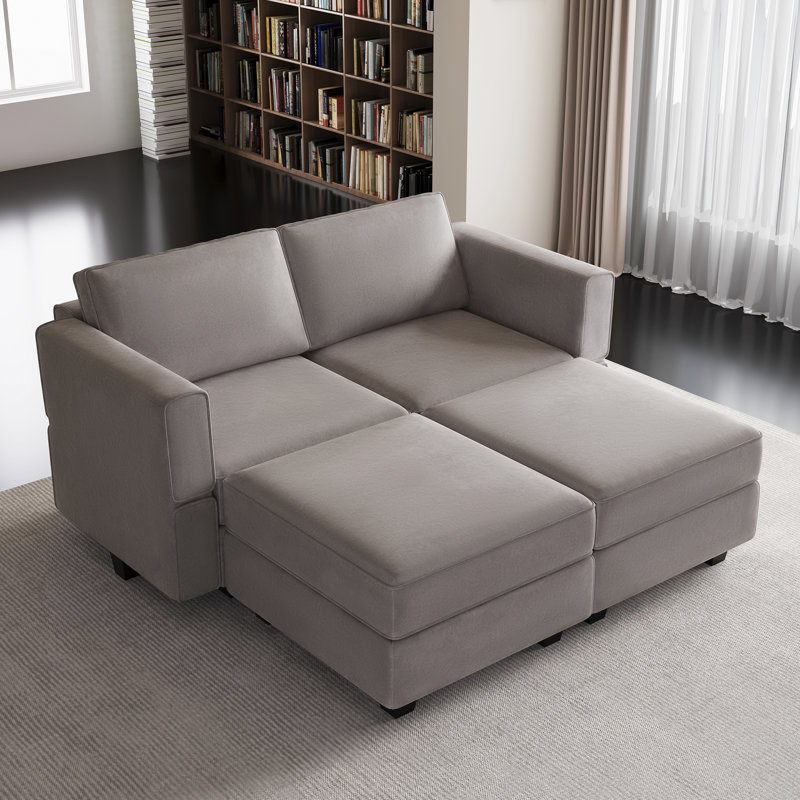 Nakash 63.8'' Sectional Upholstered Sofa with Storage, Grey Velvet
