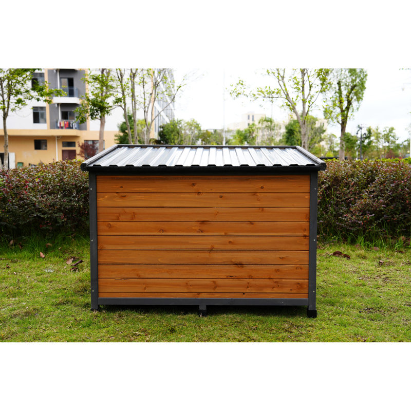 Grande niche pour chien en bois massif Jaequez, porte respirante, toit extérieur imperméable de 45 po, respirant, -
