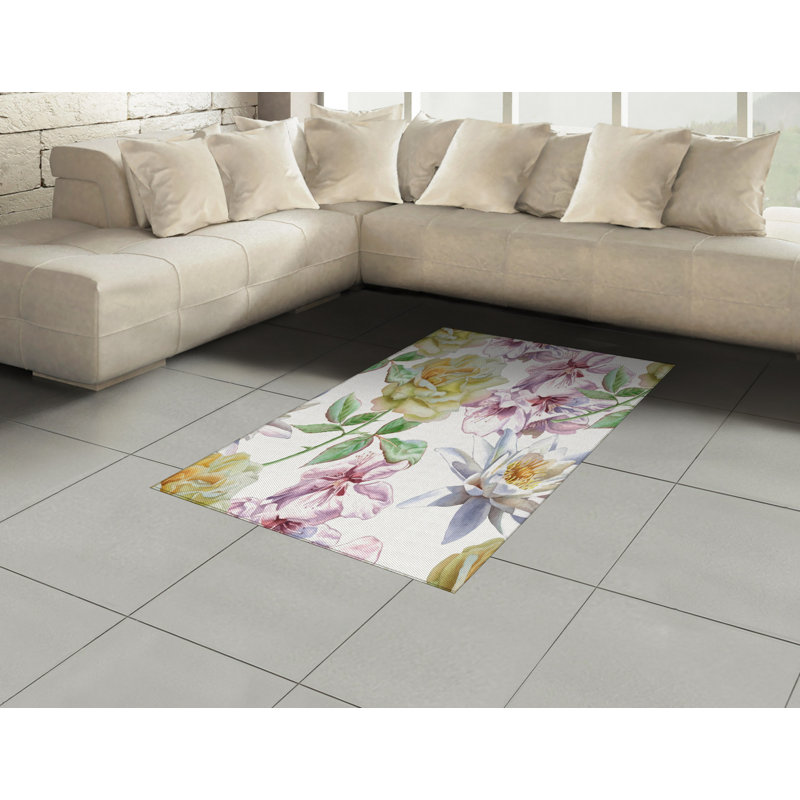 Floral High Density Long Fiber Poly Threads Decorative Area Rug Carpet, Rectangle 4' x 5'8"
