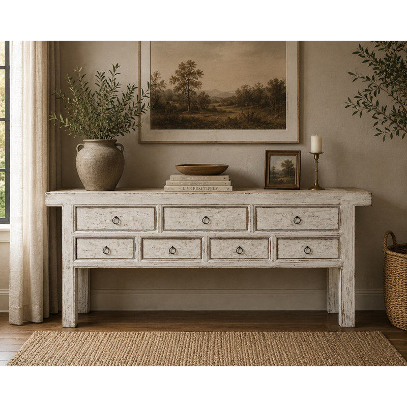 Capri Solid Wood Sideboard, White, 35"H x 98"W x 19.7"D