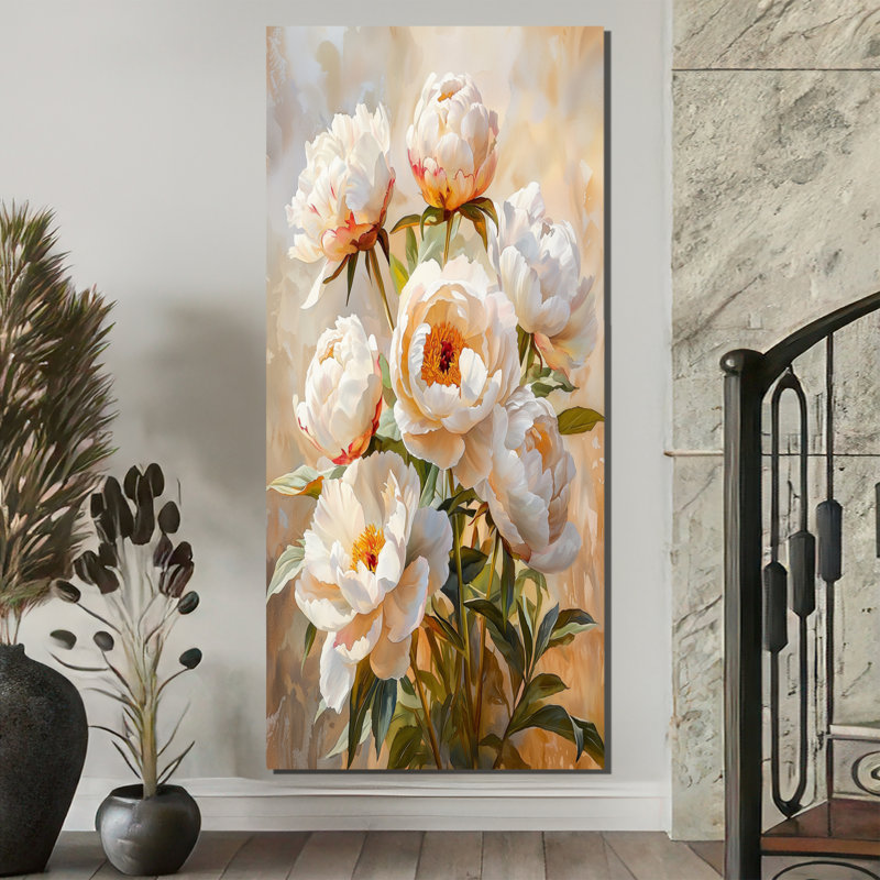 Pivoines dans l'air d'automne II - Décoration murale pivoines, H 60 po x l 28 po, Toile tendue, Ne s'applique pas