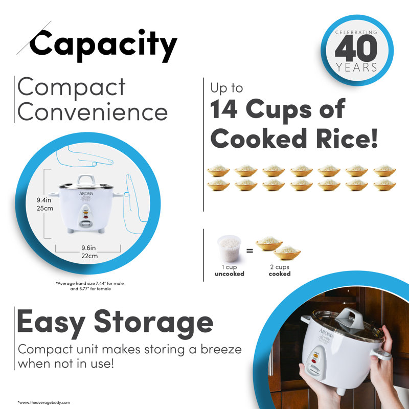 Casserole intérieur de type cuiseur à riz en acier inoxydable AROMA® Select Stainless®, 14 tasses, Blanc