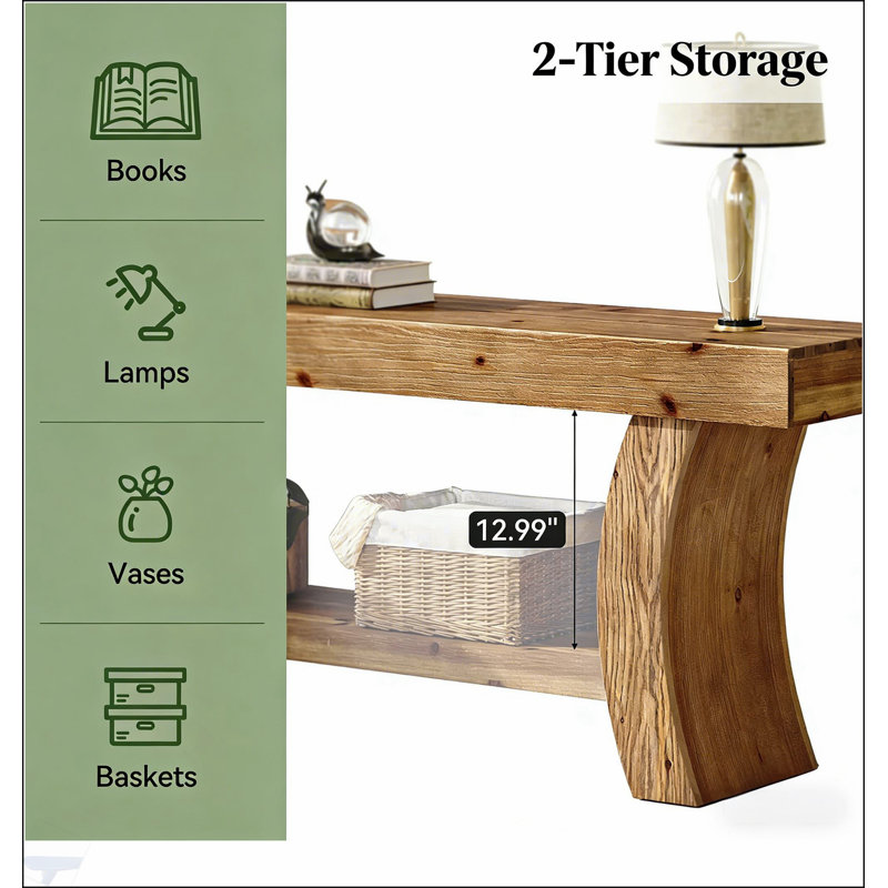 Table de rangement rustique en bois massif avec surfaces en relief, parfaite pour la maison de campagne et les décors modernes.