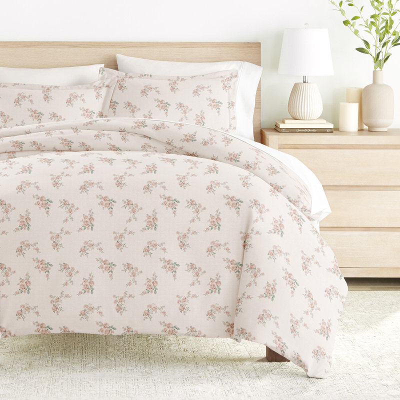 Duvet Cover Set Patterned Microfiber Ultra Soft Bedding in Apricot, King Duvet Cover + 2 Standard Shams