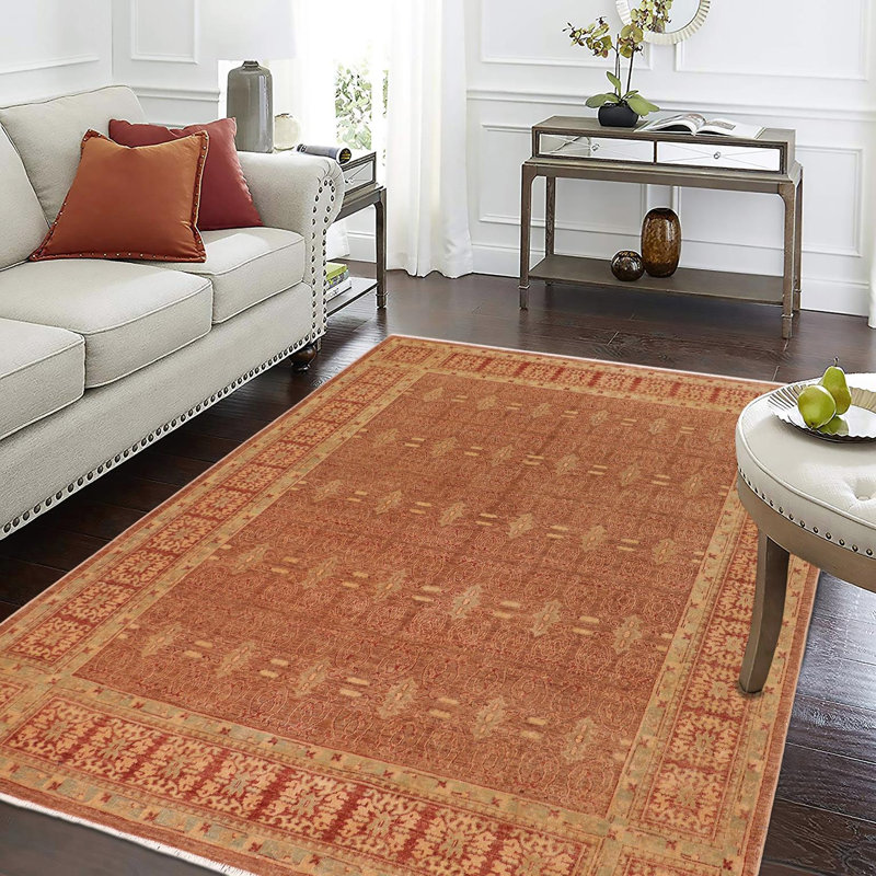 Tapis brun / rouge en laine noué à la main de style oriental Fien 8 pi 1 po x 9 pi 7 po