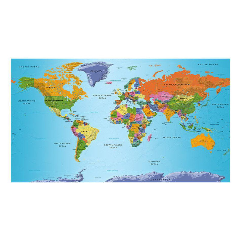 Murale XXL carte du monde pelez et collez - carte du monde colorée - décalcomanies murales amovibles, Vinyle