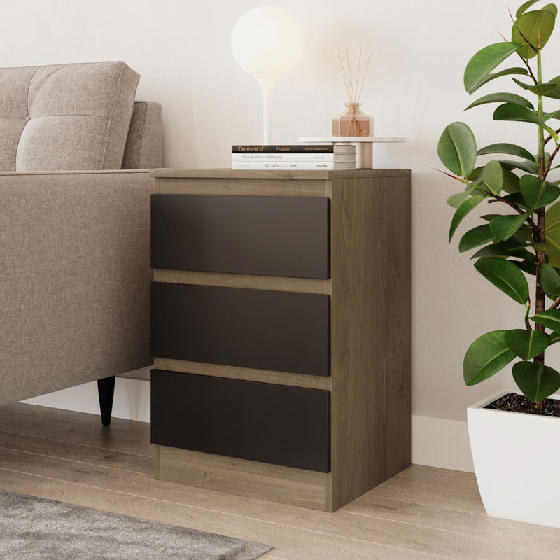 Prakrit 40cm W 3 - Drawer Chest of Drawers, Oak/Black