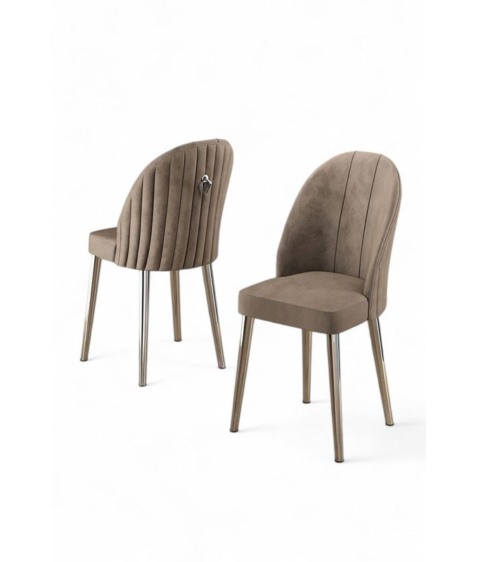 Ensemble de chaises modernes 6 pièces, gris et or, 17,7 po x 35,8 po x 16,5 po | Structure 100% métal, tissu Babyface, dossier en mousse à 22 bandes et siège en mousse à 28 bandes | Élégant et confortable pour la salle à manger ou l'espace de vie