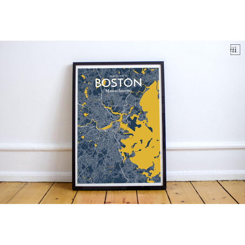 « boston city map », reproduction d’impression sur affiche, H 17 po x l 11 po
